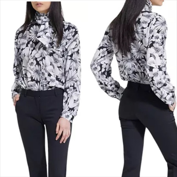 NWT The Kooples Romantic Garden Tie Neck 100% Silk Blouse Size S - Picture 4 of 9